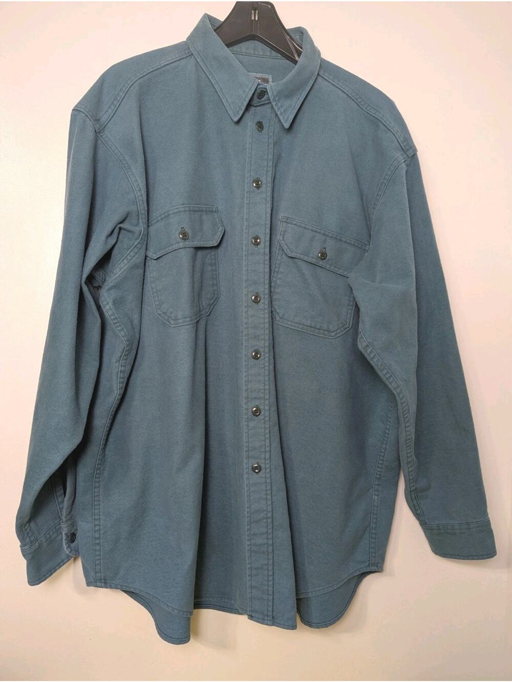 Woolrich USA Button-Up Long Sleeve Shirt Size XXL 100 Cotton Vintage Green FLAW